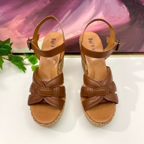 Korks by Kork-Ease Dee Sandals Strappy Wedge Heel Platforms Cognac Brown Size 10 - Picture 5 of 11